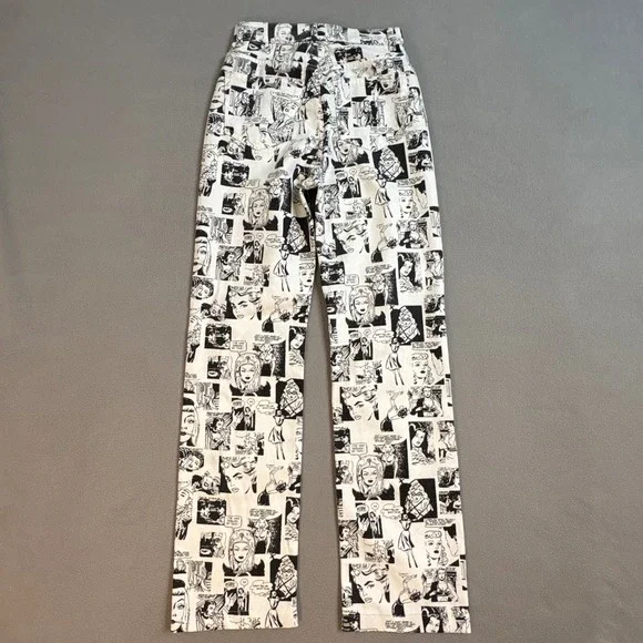 Reformation Jeans Comic News Print AOP High Waisted Straight Leg Size 23
